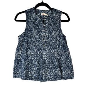 Faherty Linen Blend Sleeveless Collared Blue Tunic Blouse Women’s Size XX-Small